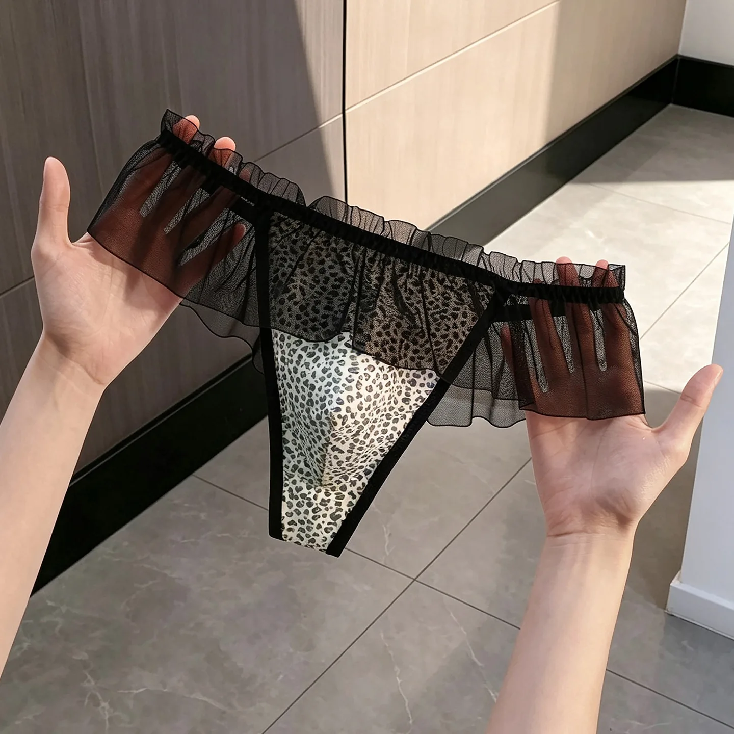 Men's Leopard Print Mesh Thong 3D Three-dimensional U-convex Low Waist Sexy Breathable Underwear Ultra-thin One-piece T-back