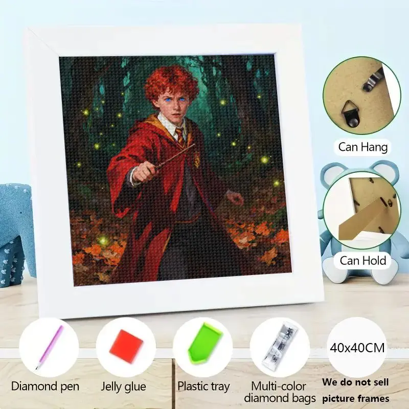 

5D DIY Полный дрель Алмазный набор для рисования, Мальчик-волшебник красного волокна с волшебной палочкой в очарованом лесу, Стиль Гарри Поттера Студент Cr