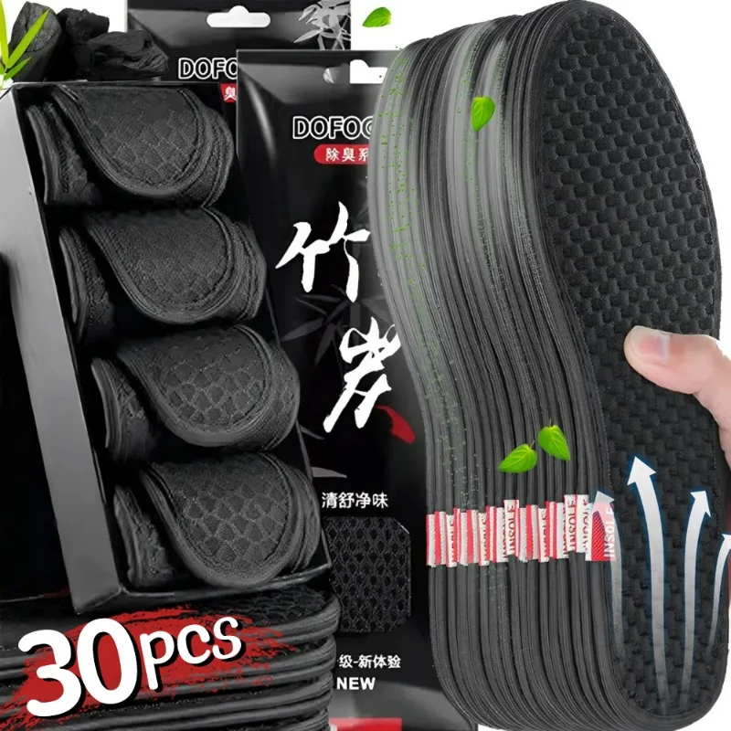

2/30Pcs Antibacterial Bamboo Charcoal Insoles Unisex Breathable Deodorant Running Sports Insole Thick Shock Absorbing Shoe Sole