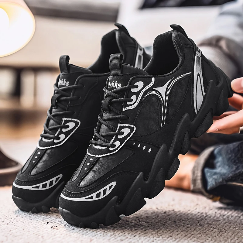 Mens Brushed Look Sneakers Curved Metallic Side Strip Outlined Toe Accent Dotted Midsole Thick Platform