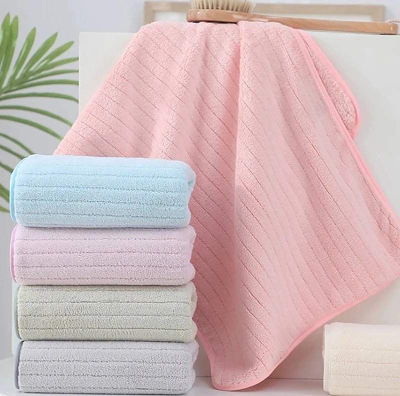 1Pc Striped Coral Towel Household Thickened Face Towel Soft Absorbent Quick Drying Adult Bath Towel Gifts