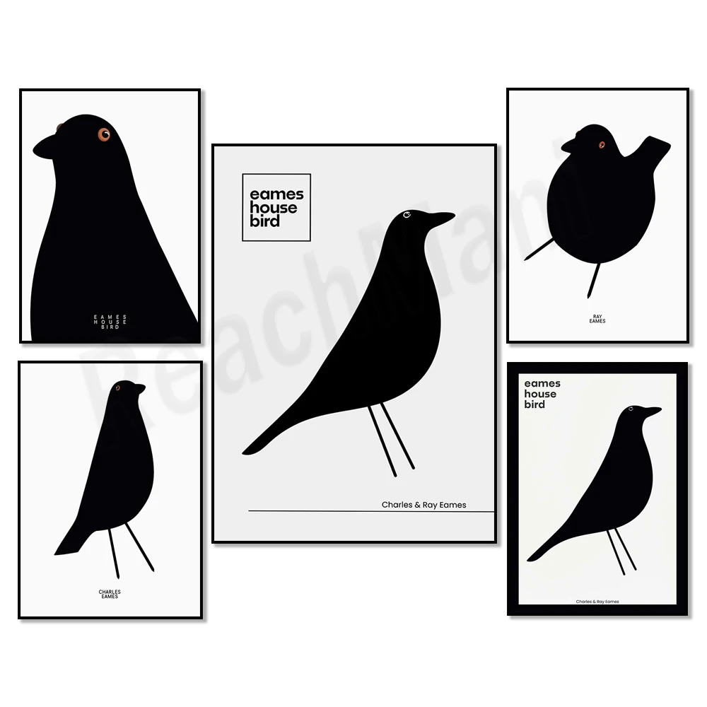 فيترا ملصق طائر أيقوني ، فن جداري قابل للطباعة بالأبيض والأسود ، طباعة فنية عتيقة في منتصف القرن ، ملصق بسيط #3