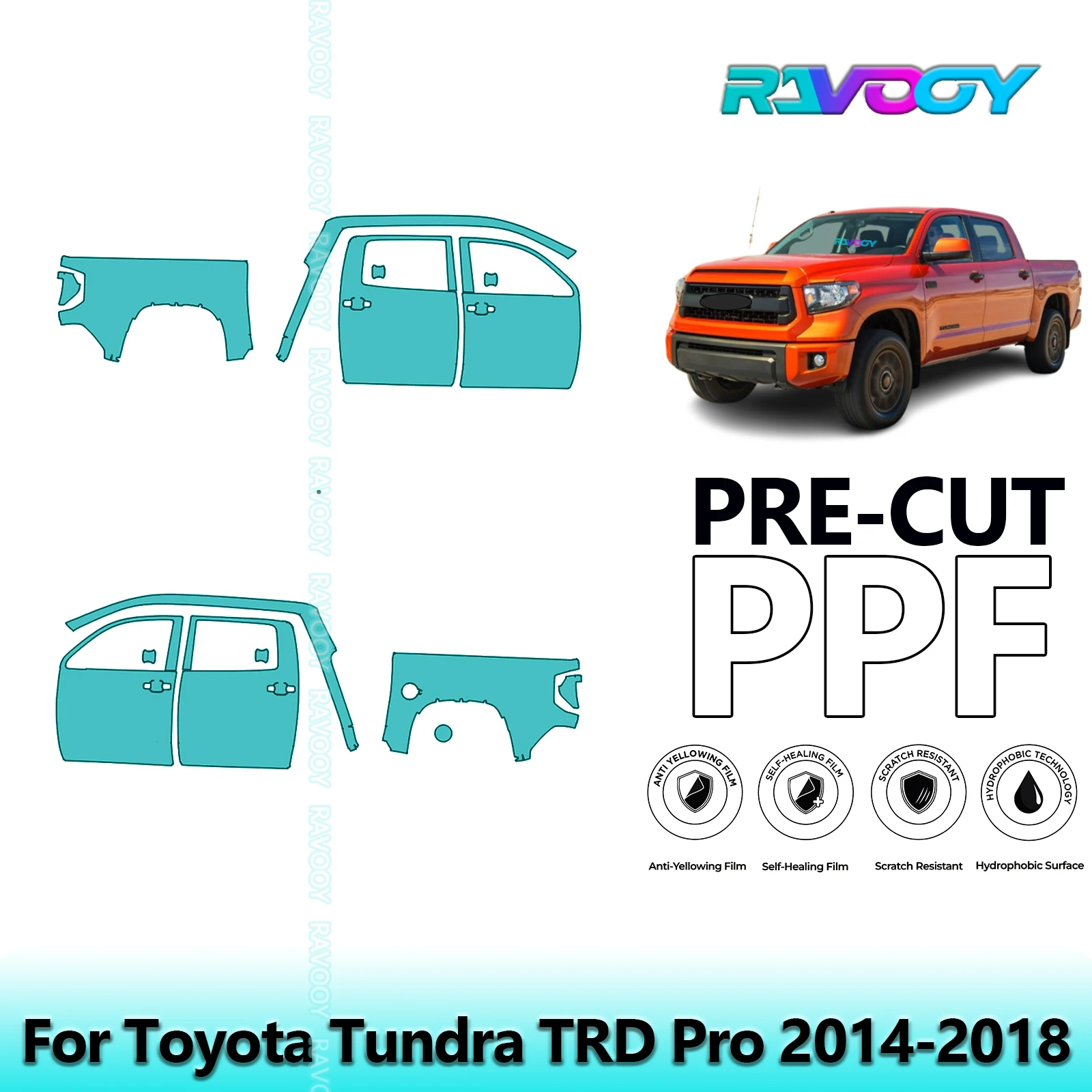 

For Toyota Tundra TRD Pro 2014-2018 8.5mil Clear Matte Pre-Cut PPF Door & A/B Pillar Kit TPU Paint Protection Film Set
