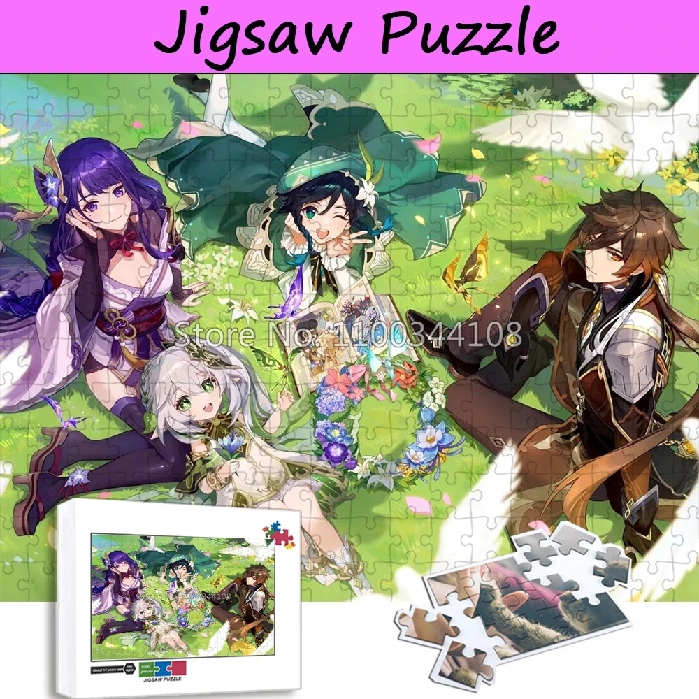 Game Genshin Impact Jigsaw Puzzles 300/500/1000 Pieces Cartoon Anime Characters Puzzle for Adult Decompression Handmade Toys