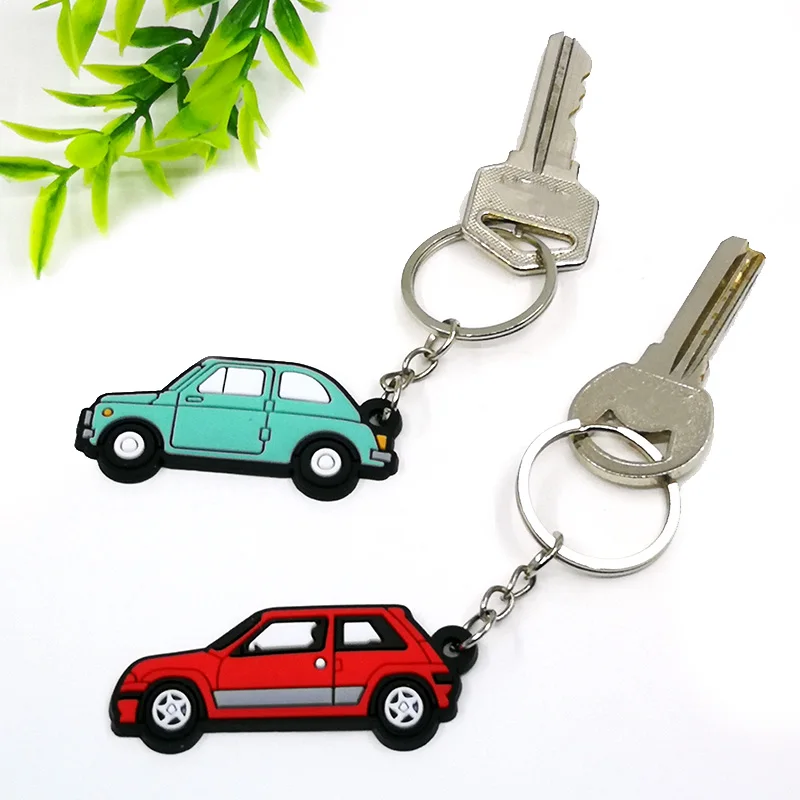 1PCS PVC Key Ring 6 Colors of Car Shape Keychain charms Colorful Key Chain Key Holder Fit Little Boy Gift Kids Toys