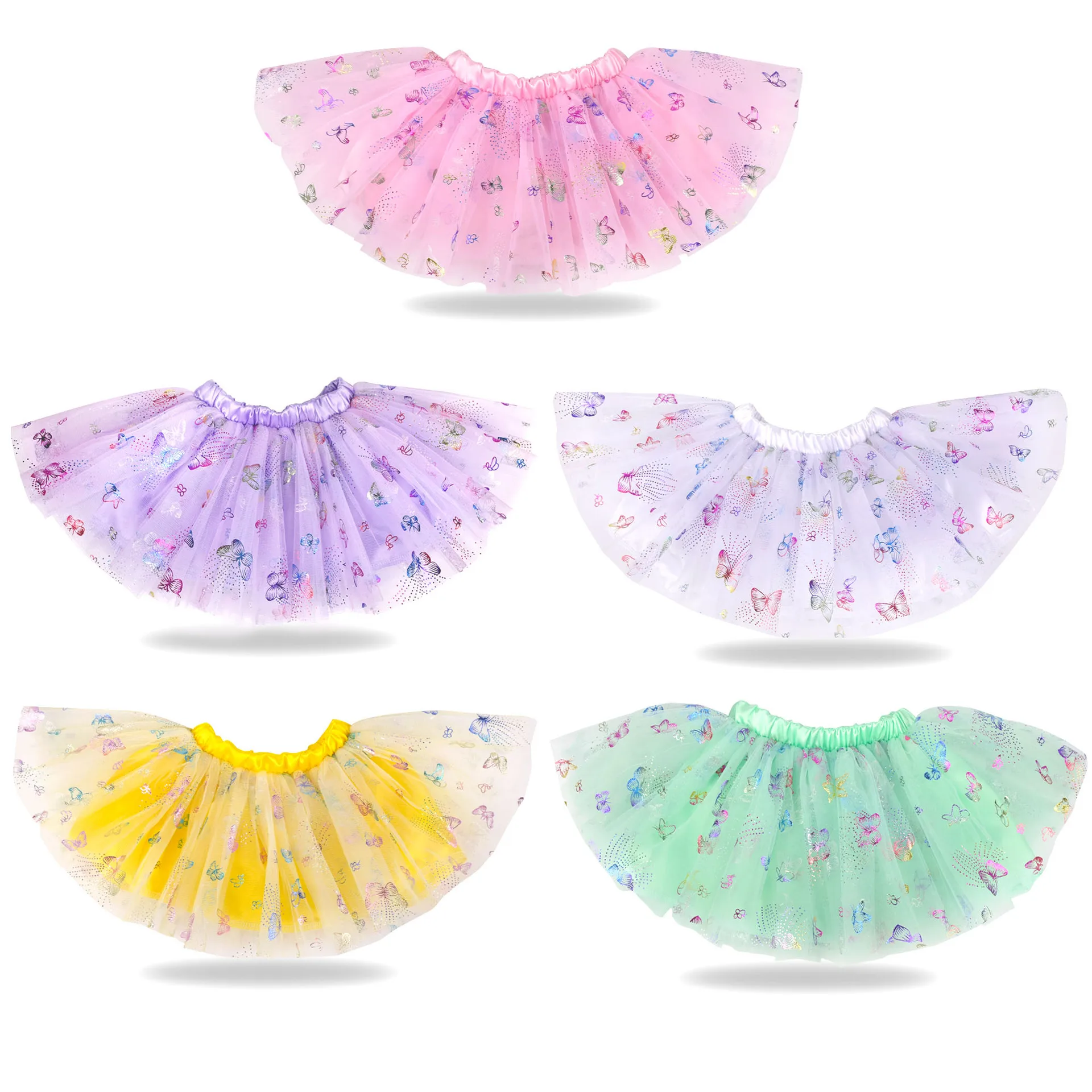 Girls Fairy Butterfly Print Sparkly Versatile Fluffy Layered Princess Mesh Half Skirt Birthday Holiday Party Daily Casual Dress