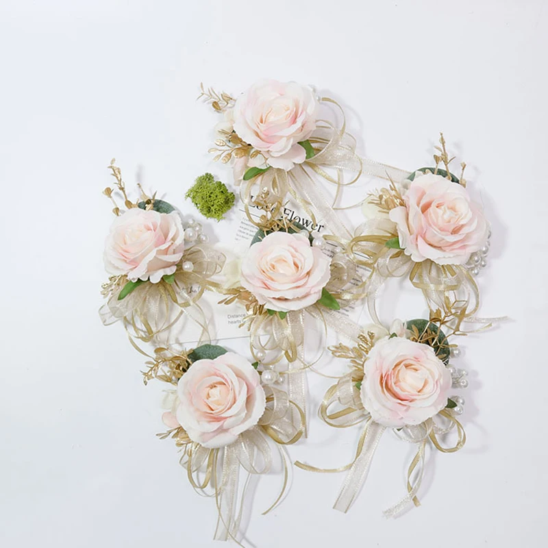 Boutonnière et Corsage de Poignet, Style Occidental, Sen, Invité, Banquet, ix, Corintersection, Fleur de Poignet, Fournitures de Mariage, Couleur Rose