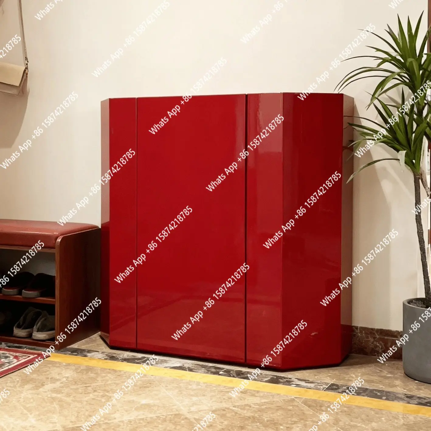 

Nordic style red dining side cabinet storage porch cabinet modern simple household storage cabinet