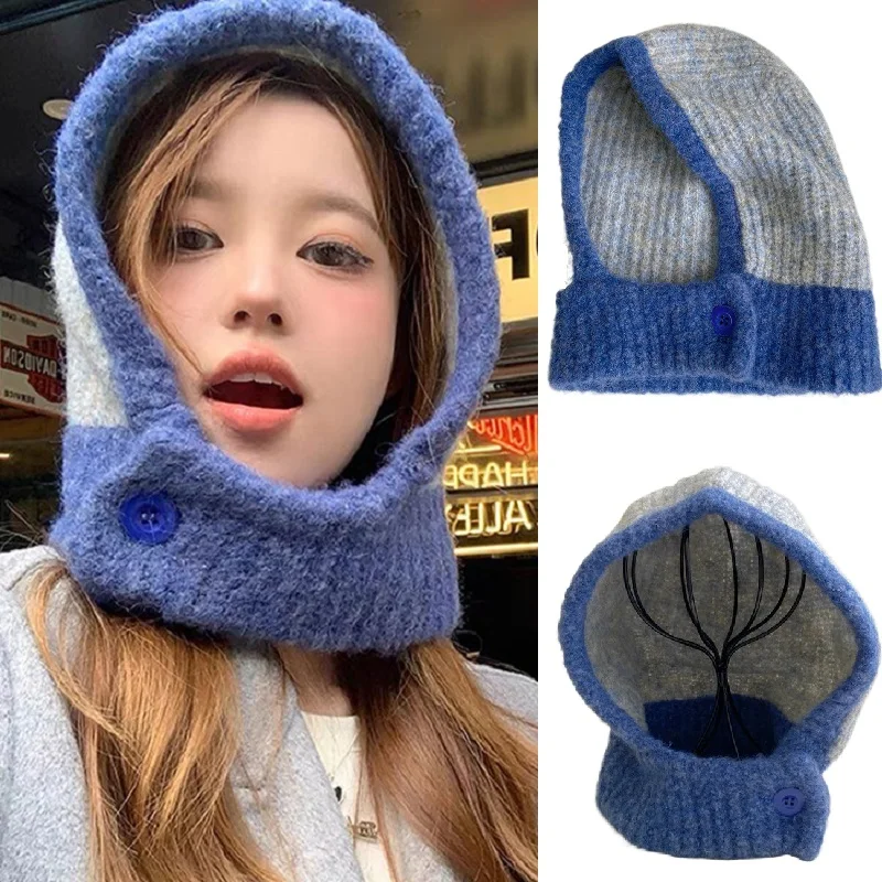 

Brand Oohmy Beanie Kpop Women Girl Y2K Balaclava Knit Scarf Hat Outdoor Winter Ski Full Face Mask Caps Warm Crochet Hood Bonnets