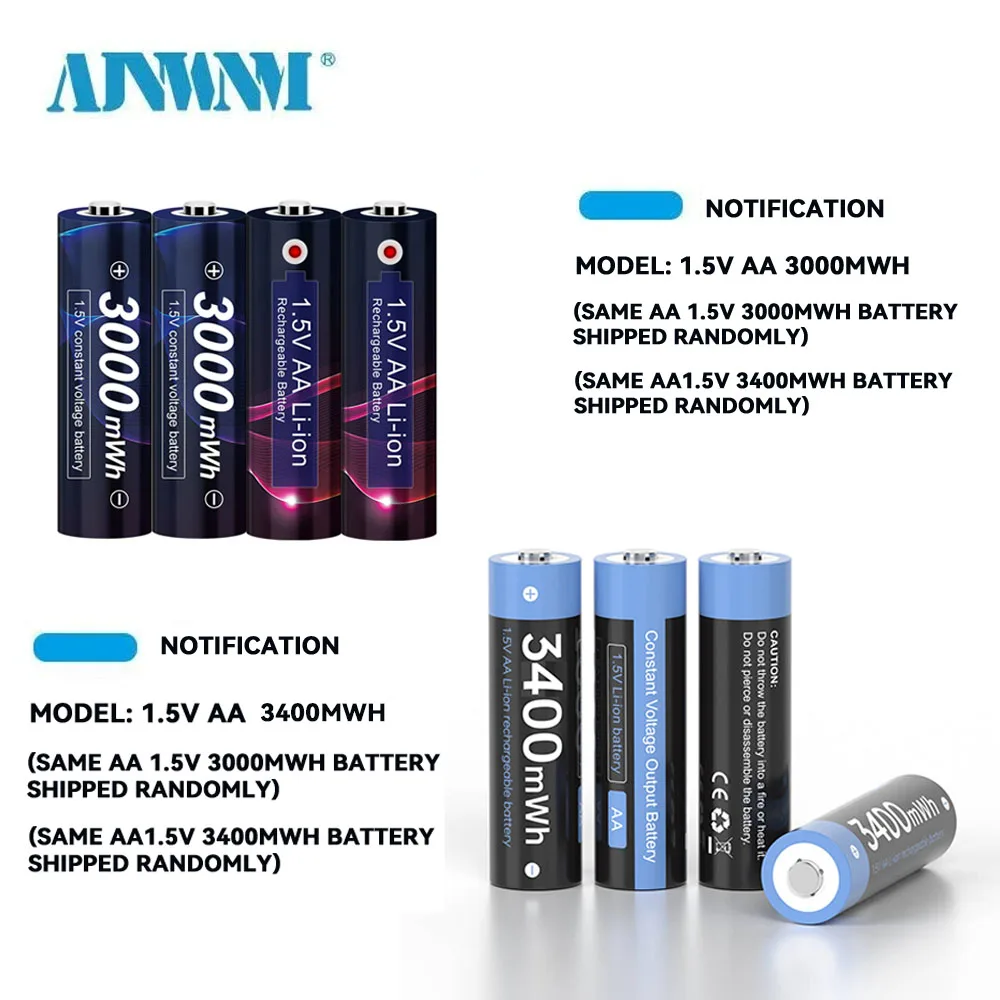 AA 1.5v Li-ion Rechargeable Battery 3000mWh 1.5V AA Lithium Rechargeable Battery 1.5V AA Batteries for Remote Control AA Battery