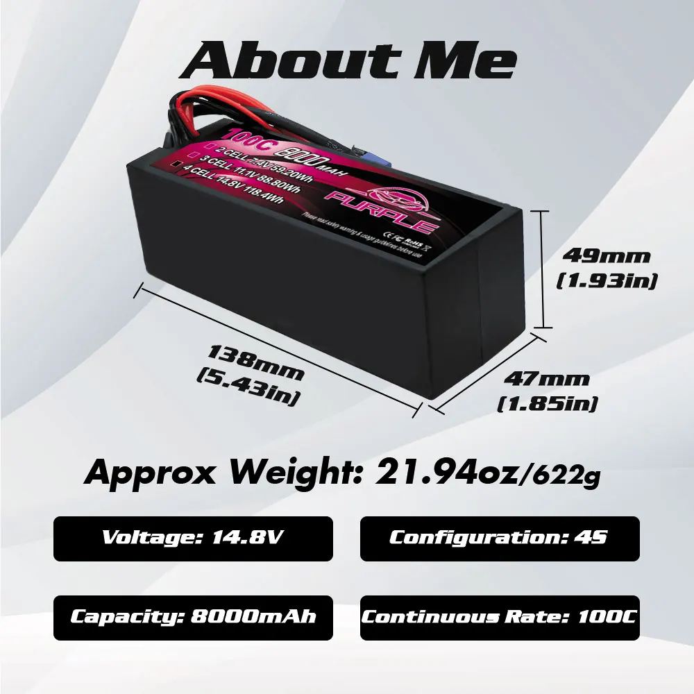 CNHL 2S 3S 4S Lipo Battery 8000mAh 7.4V 11.1V 14.8V 100C Hardcase with EC5 T Plug for RC Car Boat Vehicle Truck Tank Buggy