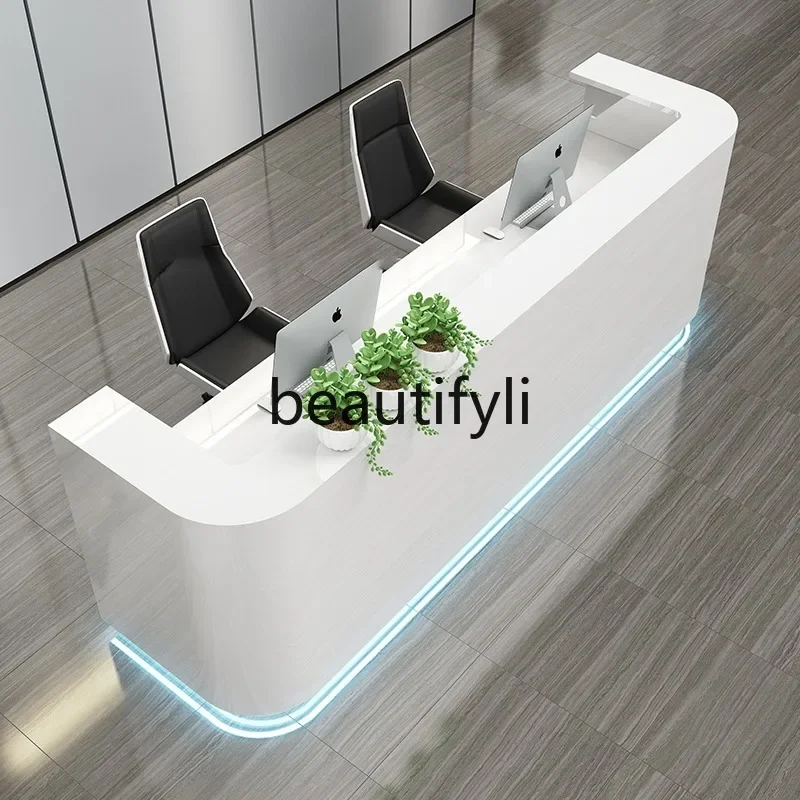 

zzqPainted Company Office Bar Table Simple Modern Beauty Salon Cashier Counter Creative Front Desk Reception Desk