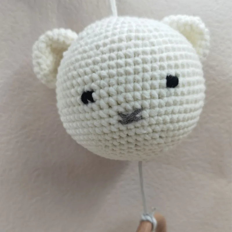 Handmade Crochet Bear Animal Head Knitting Rattle With Music DIY Baby Infant Newborn Teether Sensory Toy