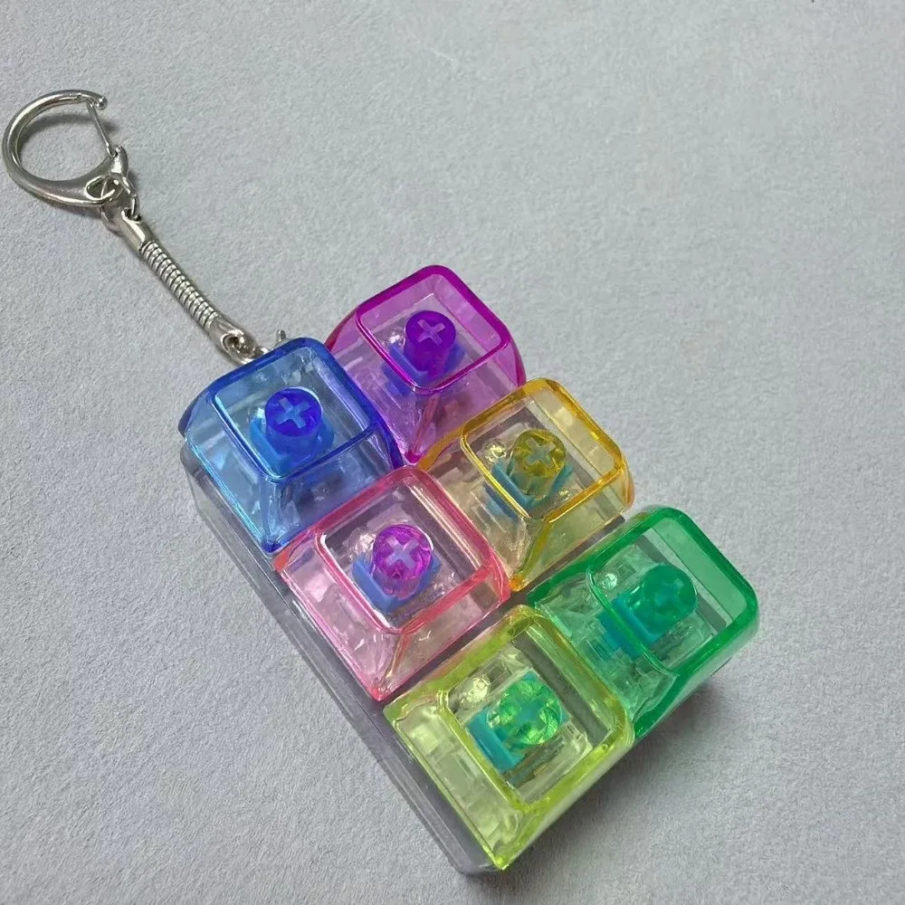Relaxing 6 Keys Fidget Keychain Keycap Stress Relief Clicker Pendant Key Button Pass The Time Pinch for Adult&