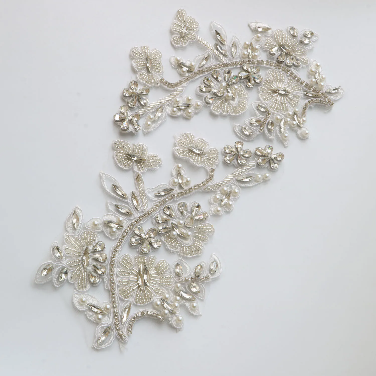 2 Stück/Paar Luxuriöse Glas-Strass-Perlen-Applikationen für Kleidung, DIY-Applikationen zum Aufnähen, Blumenapplikationen für Hochzeitskleider, Stickerei – Detail 21
