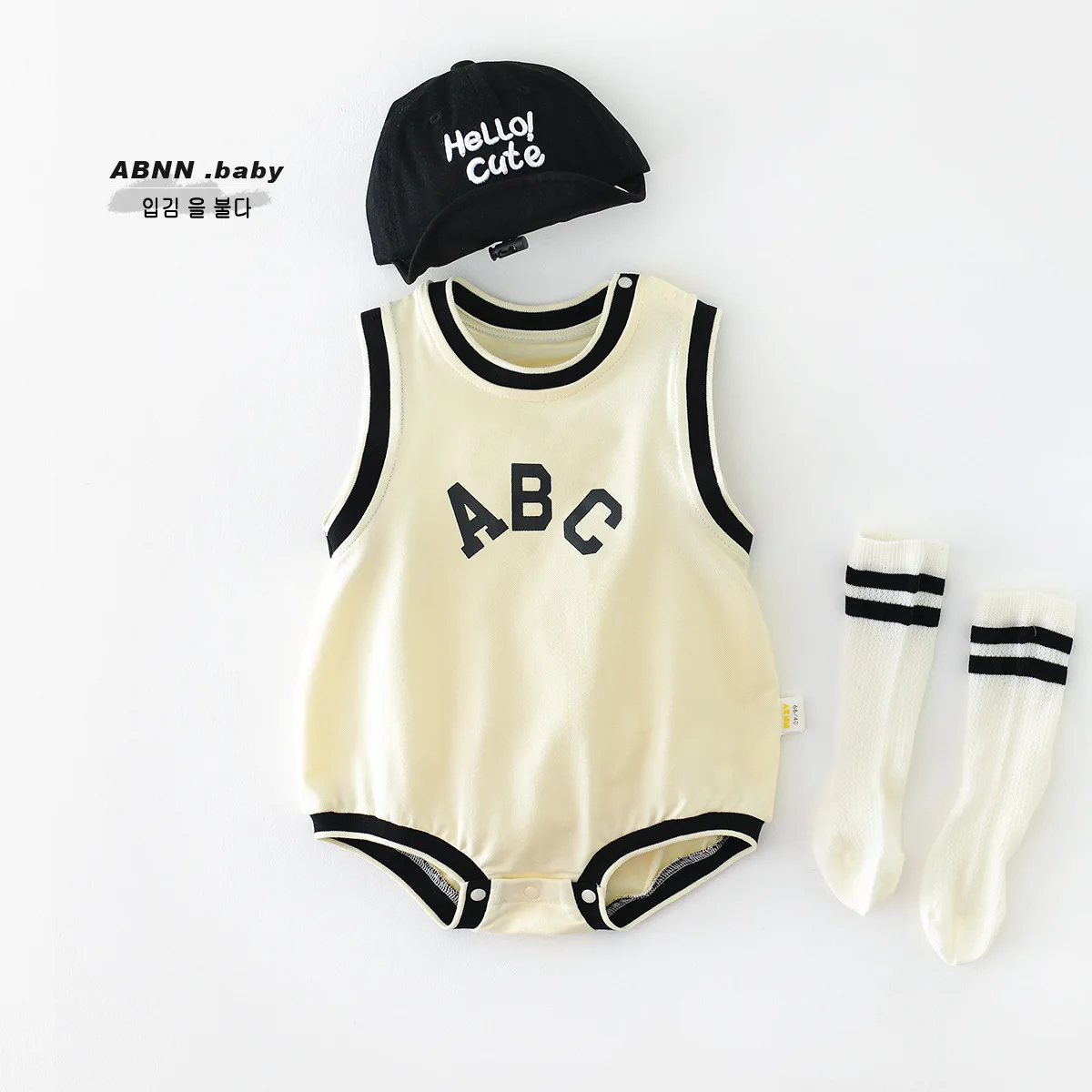 Summer 2024 ins baby boys romper muslin sleeveless letter thin newborn boys bodysuit loose simple infant boys outfits