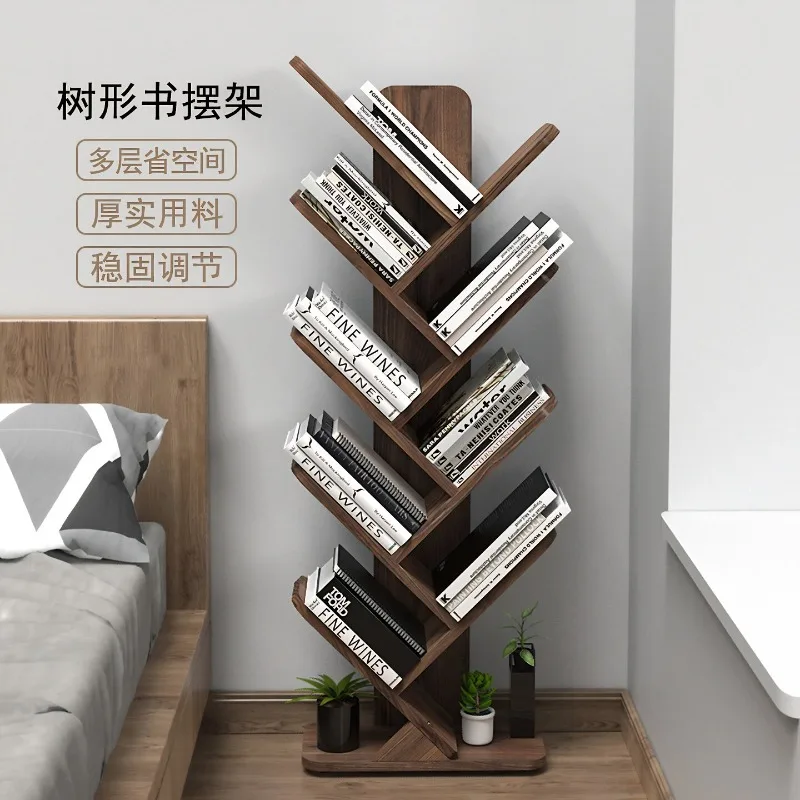 Creative tree bookshelf shelf floor-to-wall bedroom wooden storage cabinet simple reading multi-storey small apartment