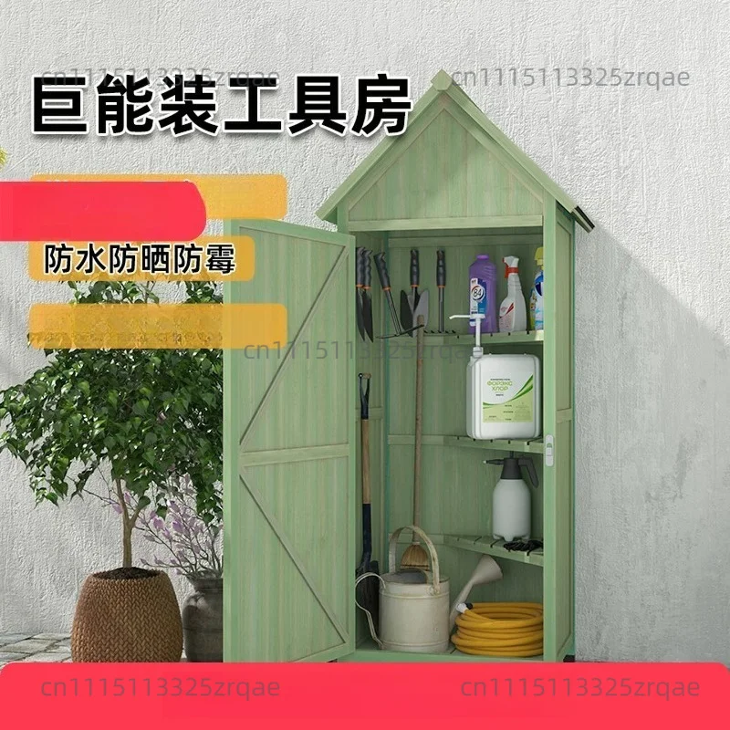 Outdoor locker waterproof and sun-proof garden tool room courtyard solid wood storage cabinet gardening tools