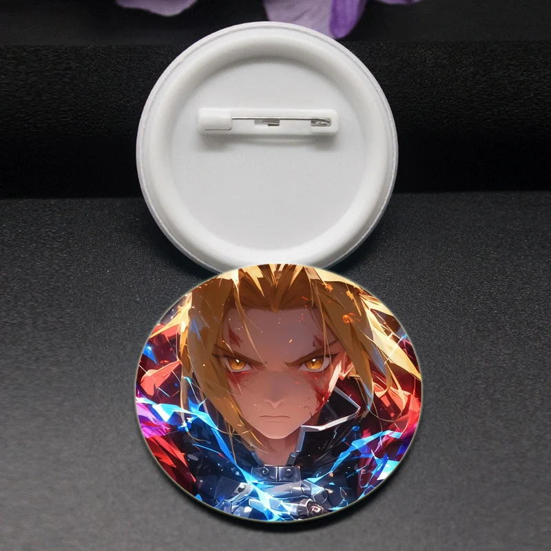32/44/58mm Anime Fullmetal Alchemist Brooches Alphonse Edward Elric Cartoon Badge Jacket Jeans Lapel Pin Gift Bag Accessorie