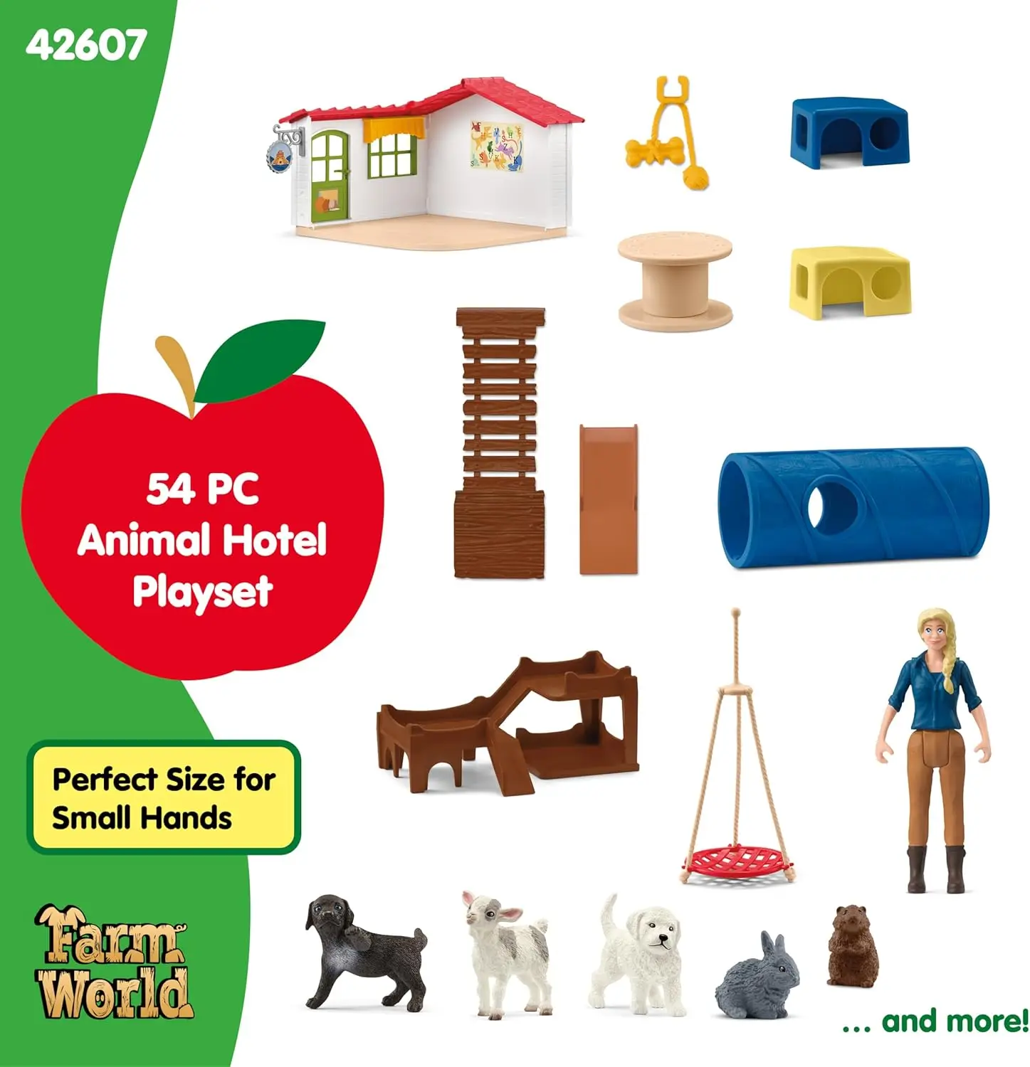 54-delige babydier hotelspeelset met schattige huisdieren, beweegbare accessoires - educatief speelgoed voor kinderen vanaf 3 jaar