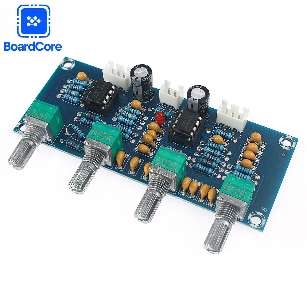 XH-A901 Dual Channel Tone Control Board Adjustable Bass Mid Treble Module DC12V-24V Preamp Module for Digital Power Amplifiers