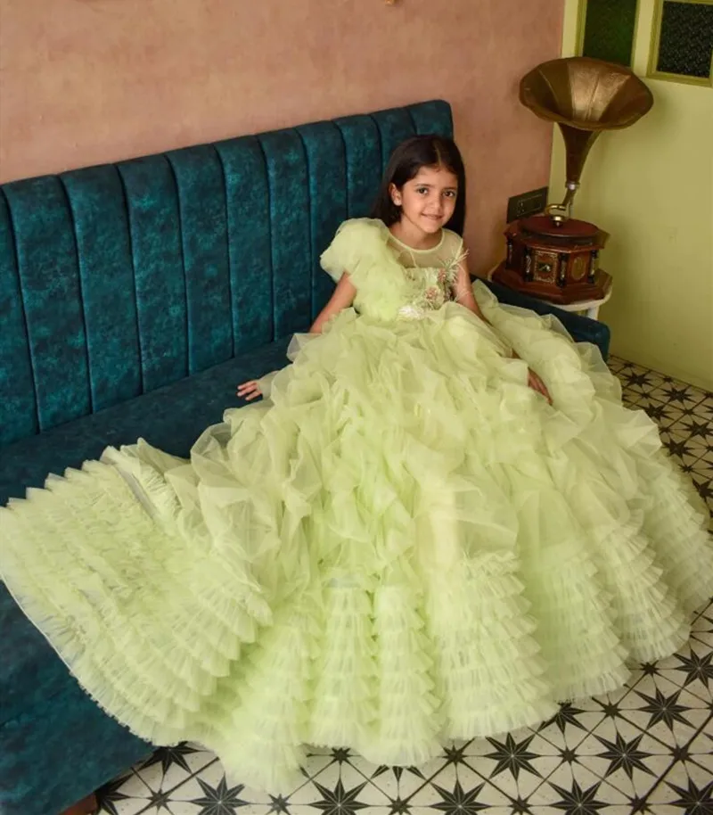 New Coming Customized Flower Girl Dress for Wedding 3D Flowers Pearls Tulle Princess Party Prom Gown Birthday Dress