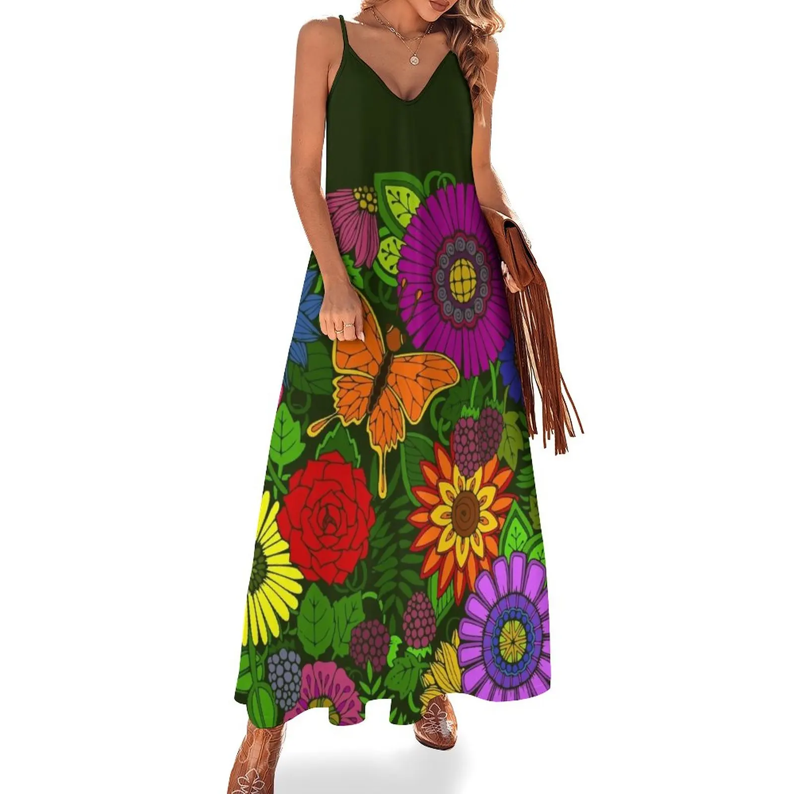 

Beautiful Botanical Floral Art Sleeveless Dress women clothes women long dresses