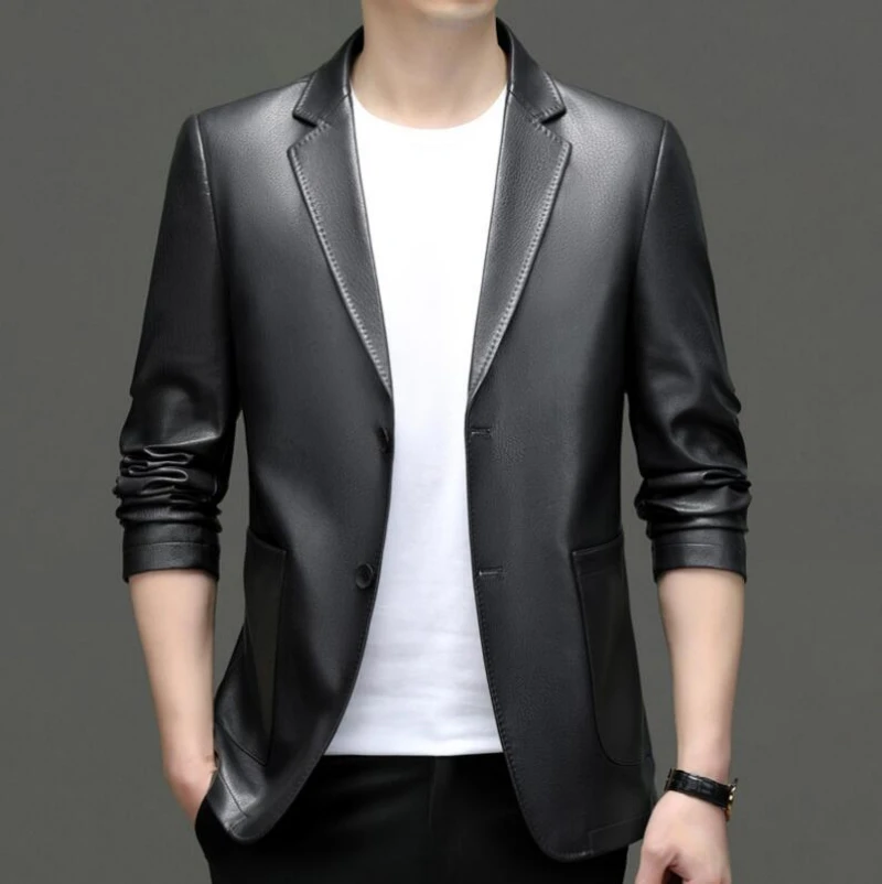 2022 Sheep Leather Casual Suit Men's Jacket Slim Spring and Autumn Thin Section Black Brown