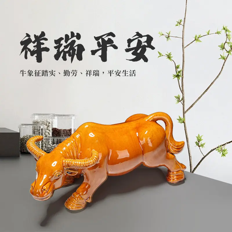 Cai ceramic feng shui bow head drinking buffalo bathroom kitchen crafts