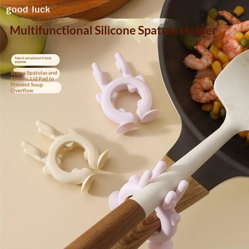 Cute Suction-cup Silicone Spatula Rack Multi-function Pot Clip Anti Scalding Overflow Spatula Holder Spoon Rests Kitchen Gadget