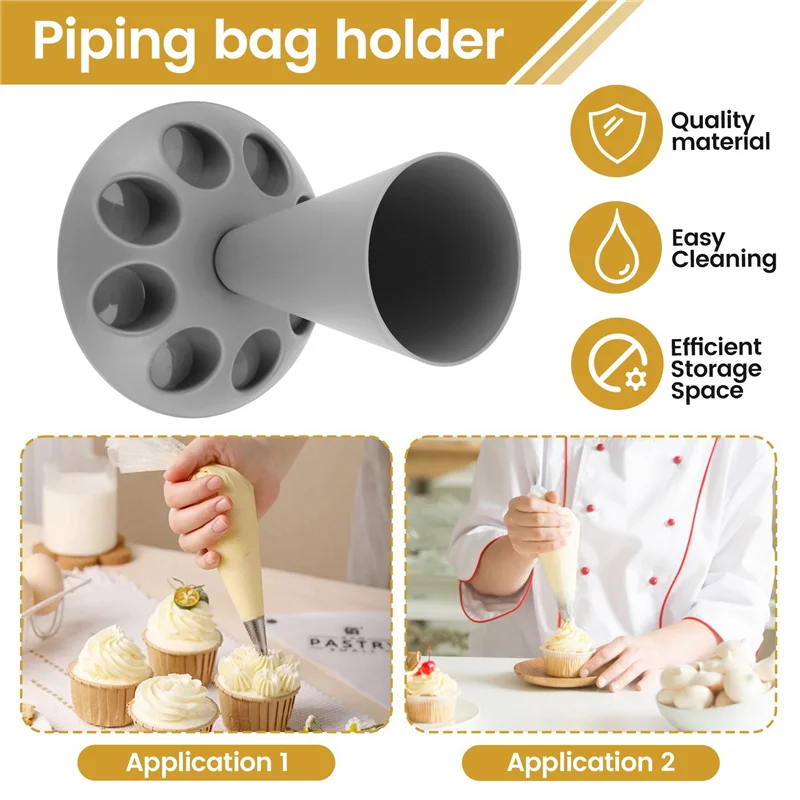 

ABRB-3X A-Piping Bag Stand, Piping Bag Holder With 8 Slots Nozzles, Plastic Pastry Bag Stand For Cake Decorating Kit
