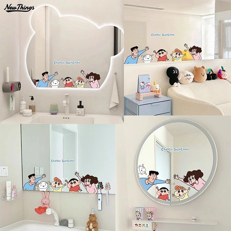 Crayon Shin Chan Bedroom Mirror Decoration Sticker Anime Bathroom Mirror Cute Sticker Bathroom Glass Door Waterproof Film Gifts