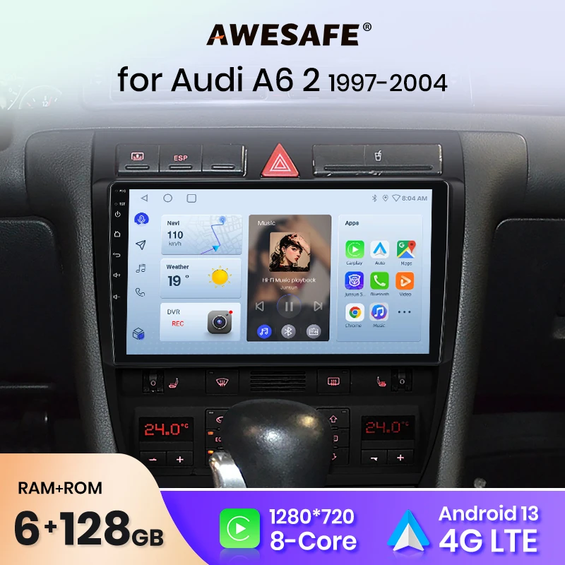 AWESAFE PX9 Car Radio Autoradio for Audi A6 C5 1997-2004  Wireless Carplay Screen Android Auto Stereo GPS Navi FM RDS BT SWC