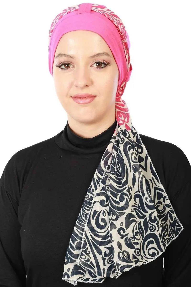 Sifon Belted Combed Bermotif Tulang Fuchsia