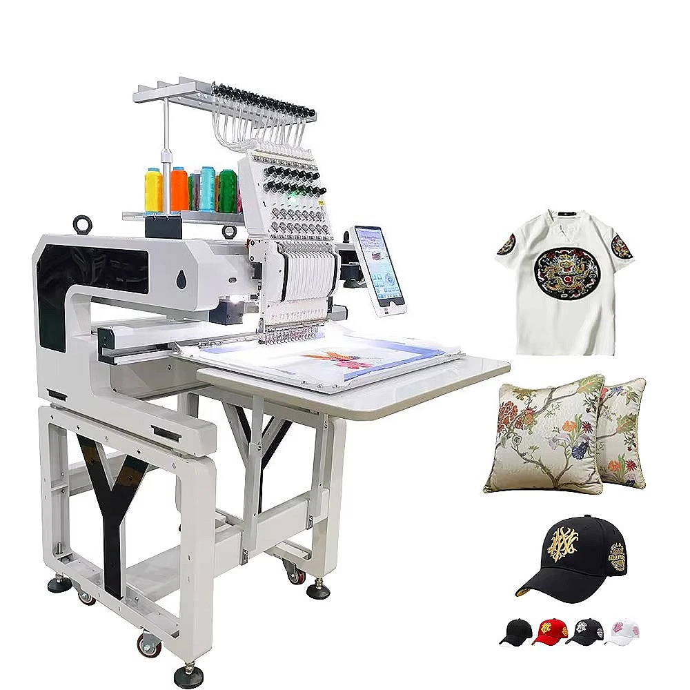 Single Head High Speed Flat Cylinder Embroidery Machine for Dual Purpose Shop Customized 15 Needle for Hat T Shirt Denim