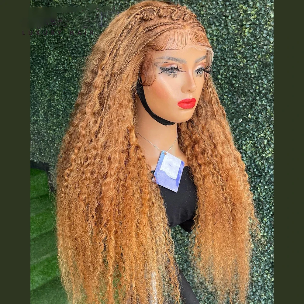 

Soft Preplucked 26Inch Long 180%Density Glueless Honey Blonde Kinky Curly Lace Front Wig With BabyHair Heat Temperature Daily