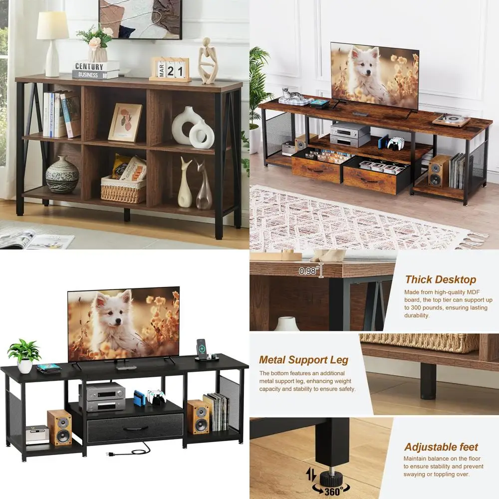 Rustic Wide 6-Cube Storage Shelf, Industrial Style 3-Tier Bookcase for Books and Decor