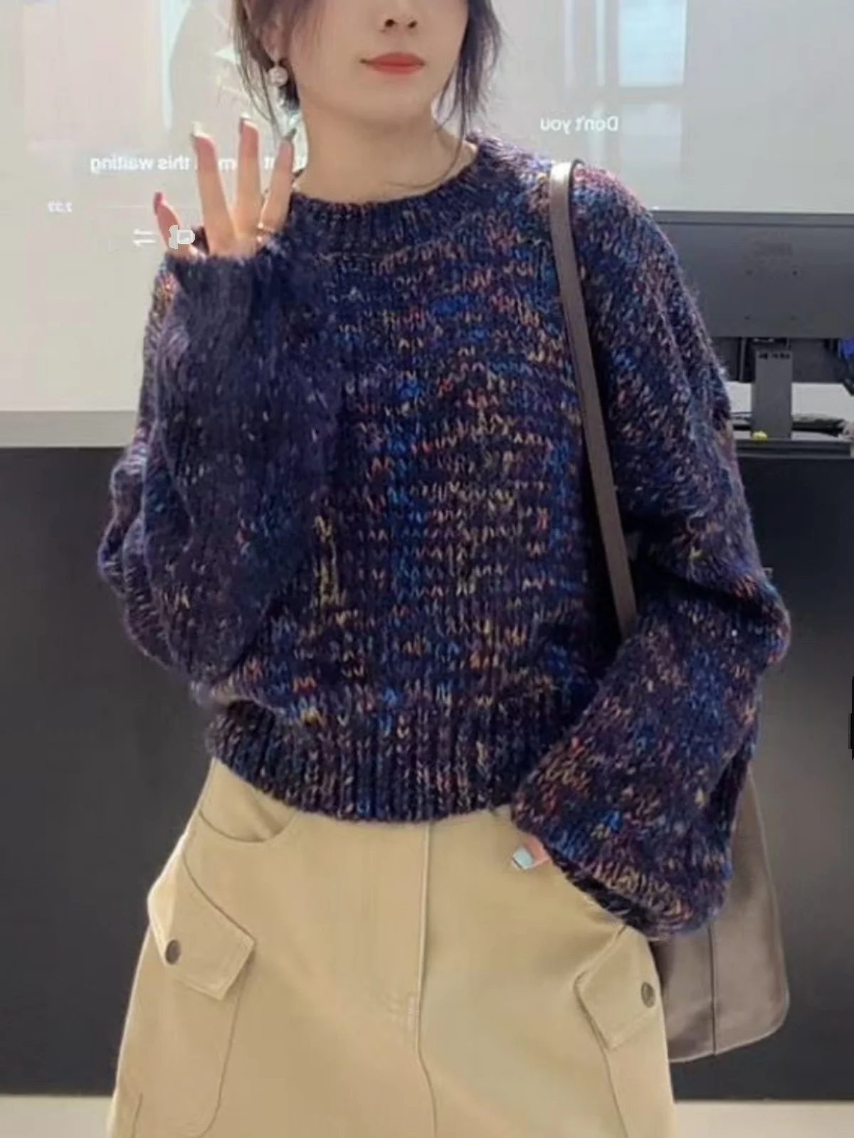 Coreano Sle pesante retrò floreale morbido maglione donna autunno inverno nuovo Thiened lavorato a maglia con cappuccio irt confortevole allentato...