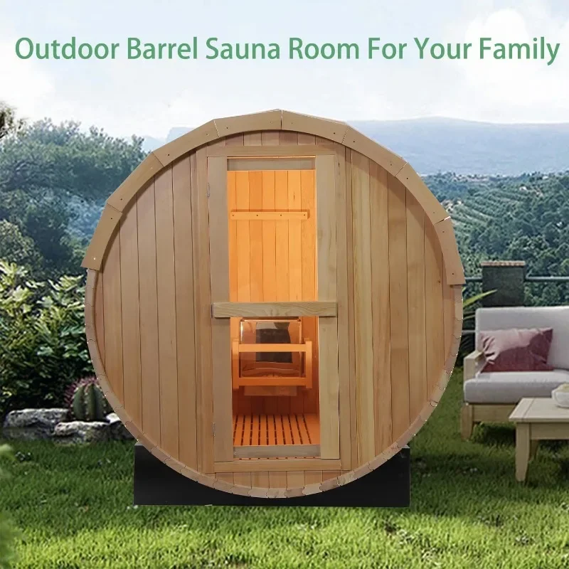 6x6FT Outdoor-Fasssaunaraum, kanadisches Hemlock-Holz 6KW Familiensauna für 4-6 Personen mit elektrischer Heizung