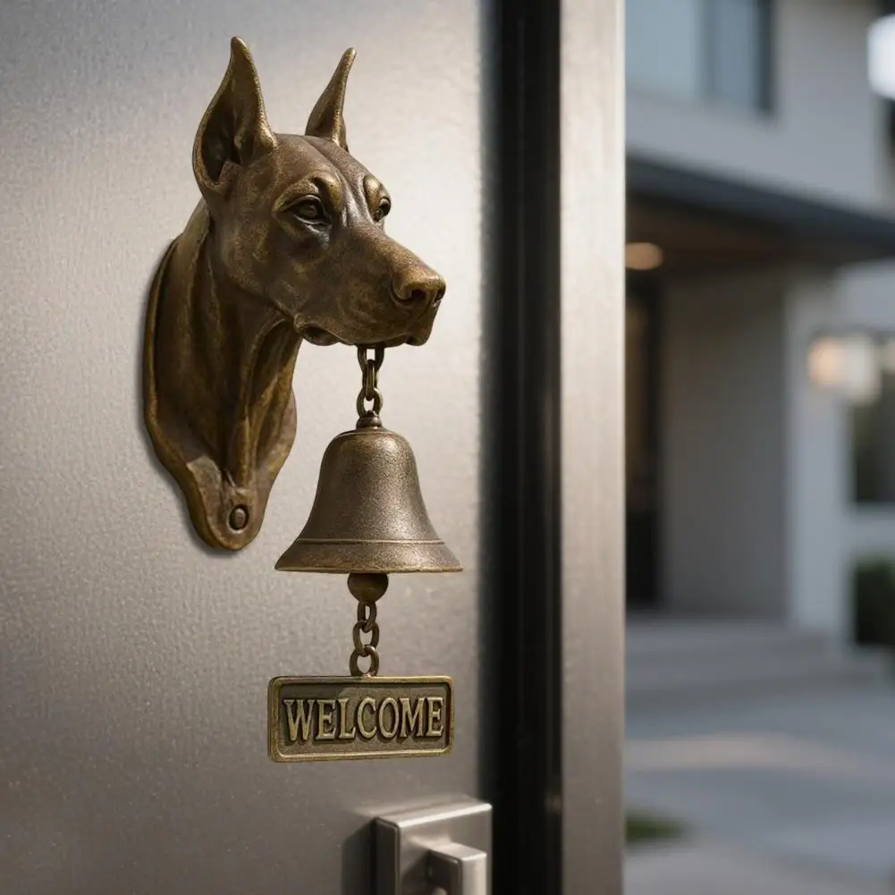 Wall-mounted Clock Decorative Doorbell Vintage Dog Welcome Door Bell Charming Puppy Head Shopkeeper Bell for Home Office