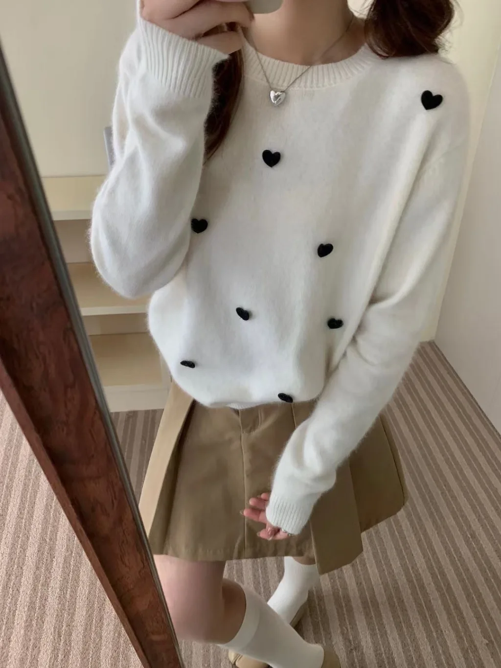 女性用ハートレースセーター,カジュアル,ラウンドネック,ニット,快適,トレンディ,ルーズトップス,秋冬,ニューコレクション2022