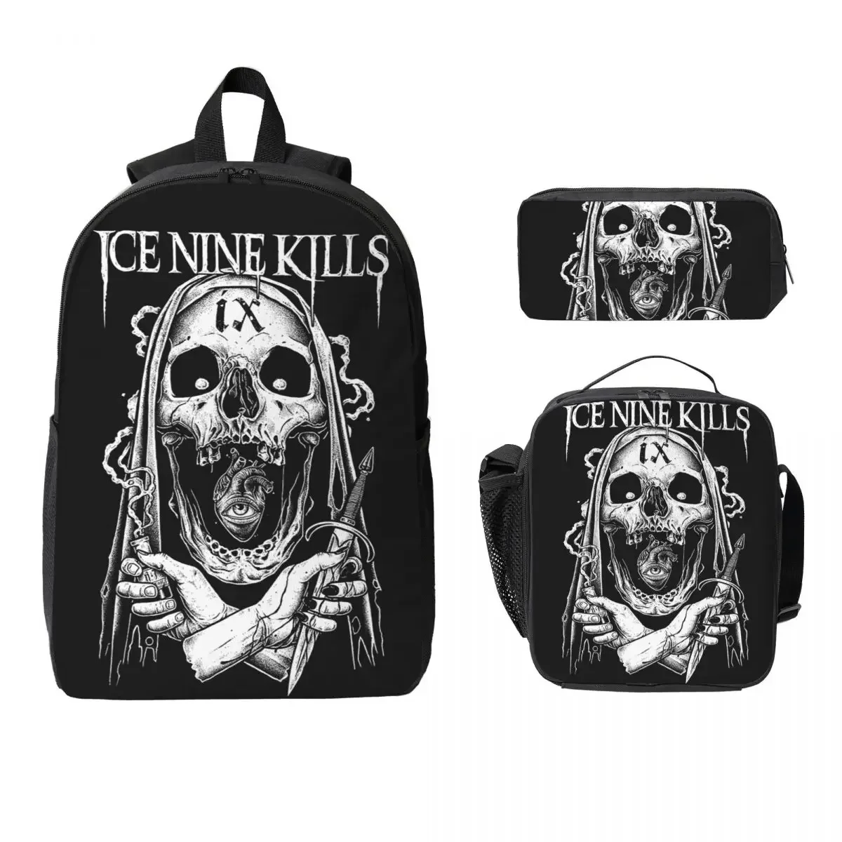 Michele Nolli Ice Nine Kills Backpack Boys Girls BookBag School Bag Laptop Shoulder Bags 3ps Insulated Lunch Bag Pencil Case