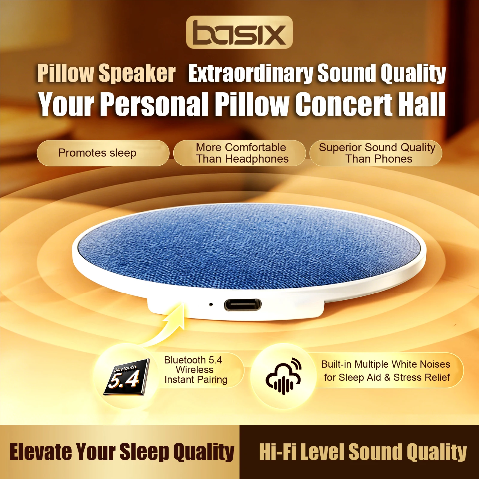 Ultra-Thin Sleep Speaker Pillow Headphones Bone Conduction Wireless BT Under Pillow with Auto Shut-Off Timer Sleep Aid Device