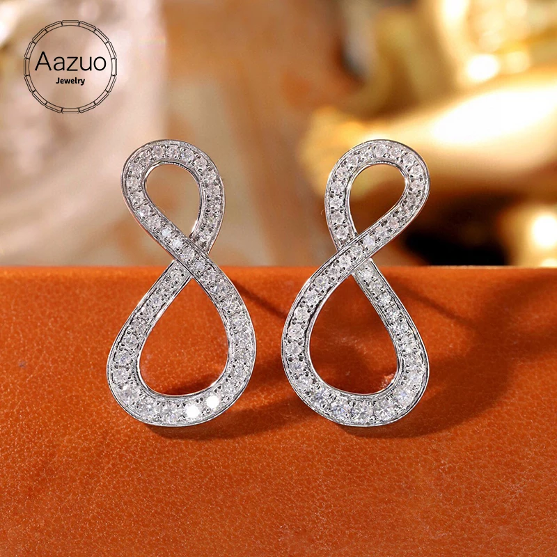 

Aazuo Fine Jewelry 18K Solid White Gold Real Diamonds 0.80ct Mini Digit 8 Hook Earring Gifted For Women Advanced Wedding Party