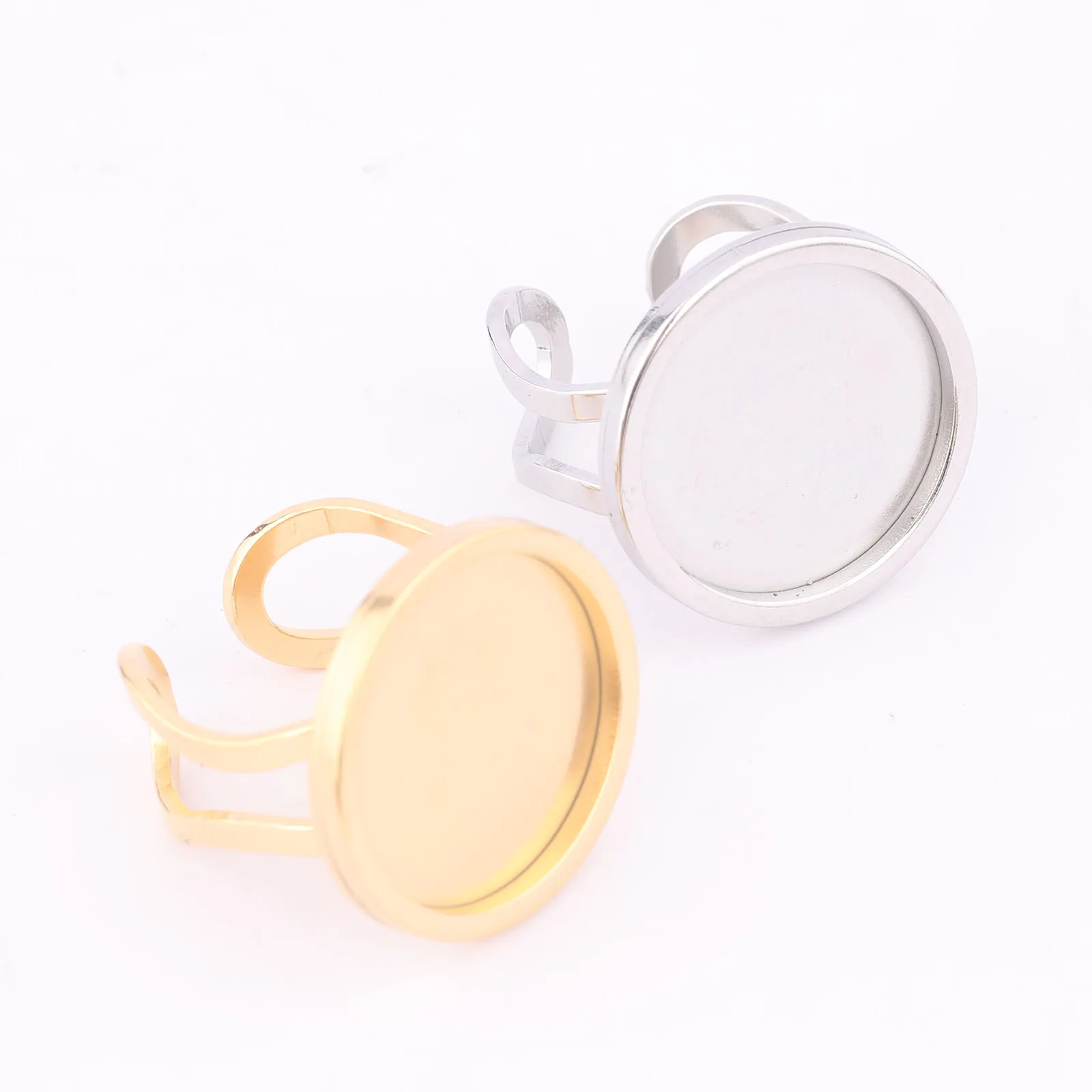 5pcs 18mm Round Cabochon Ring Bezel Setting Blanks Stainless Steel Gold Plated Fingerring Base For Jewelry Making Kit Supplies
