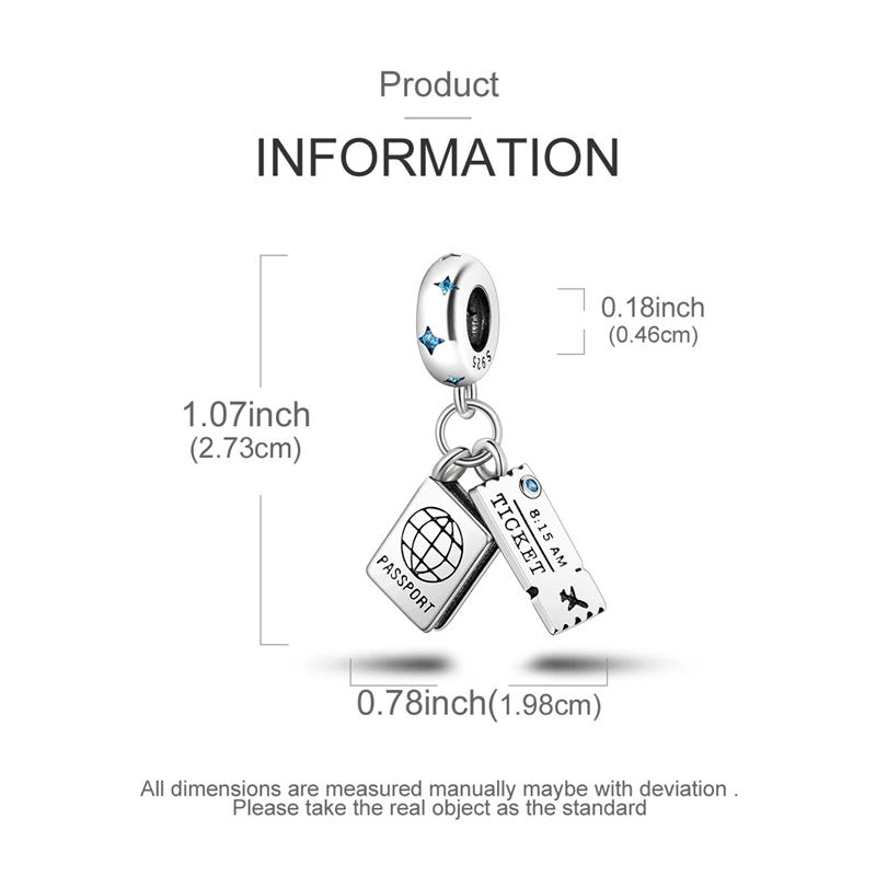 925 Sterling Silber Charms Perlen Reisepass Flugzeug Koffer Anhänger Passend für Original Armband DIY Schmuck Geschenk für Frauen – Detail 15