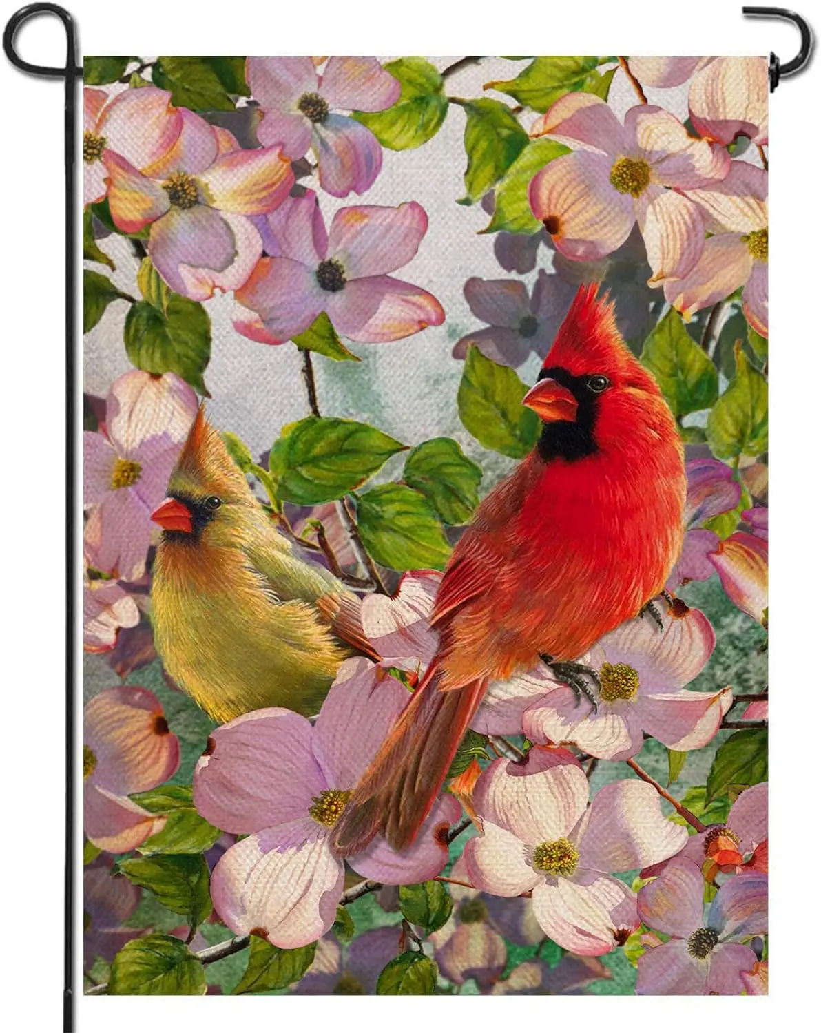 Artofy Cardinal Spring Home Decorative Garden Flag, House Yard Lawn Summer Welcome Decor Red Yellow Birds Dogwood Flowers, Flora