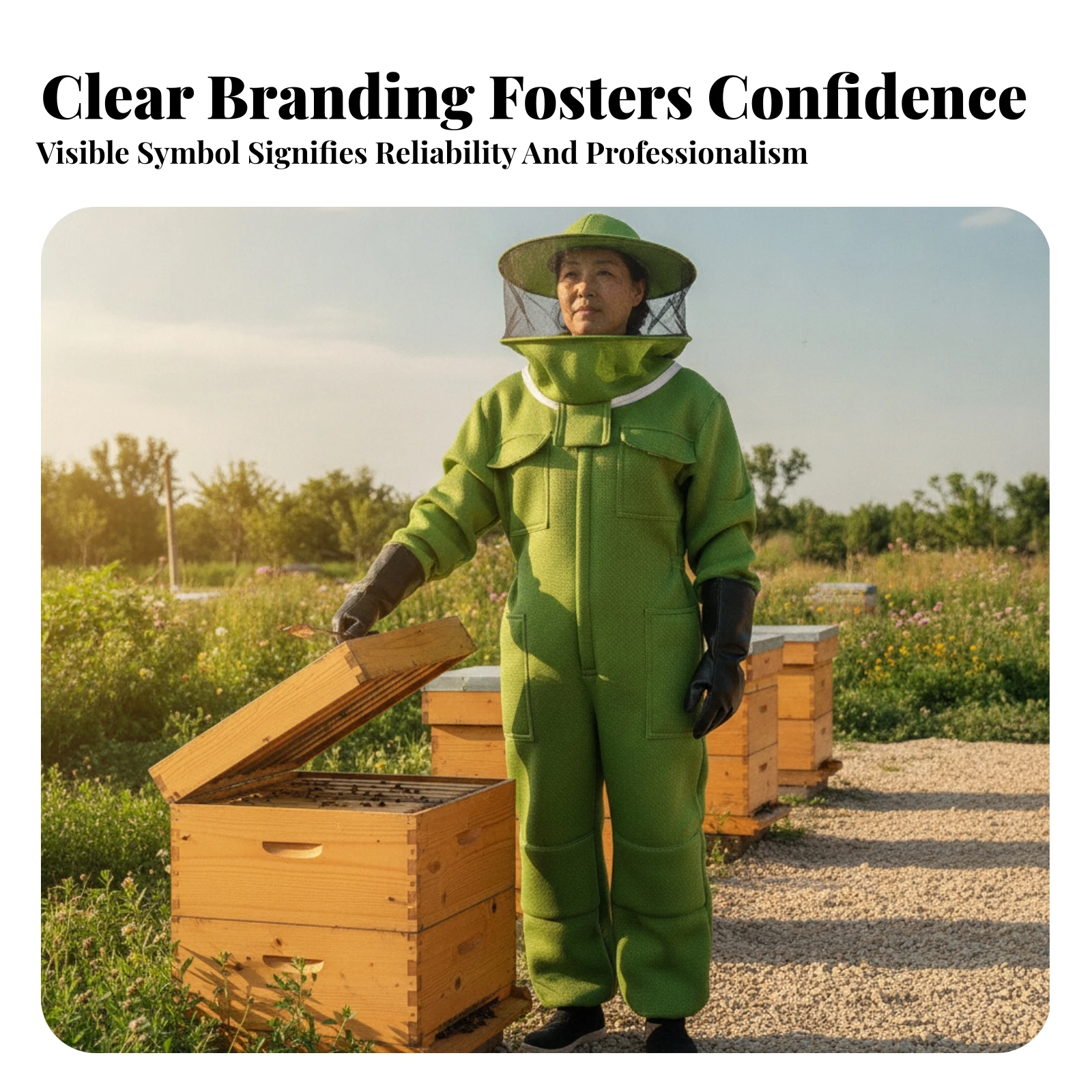Hooded Beekeeper Suit Safety Clothing Bee Suit Flap Pockets Green Attached Hood