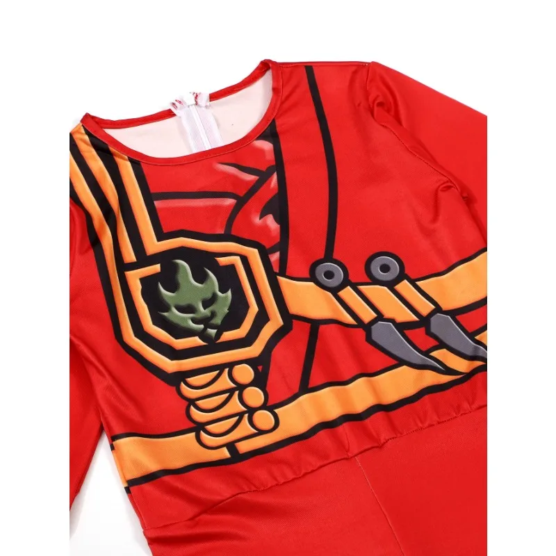 เด็กชายนินจาญี่ปุ่นเครื่องแต่งกายการ์ตูนอะนิเมะพิมพ์สีแดงJumpsuit,หน้ากากและนินจาส้อมชุดอุปกรณ์เสริมHalloween Dress Up Party