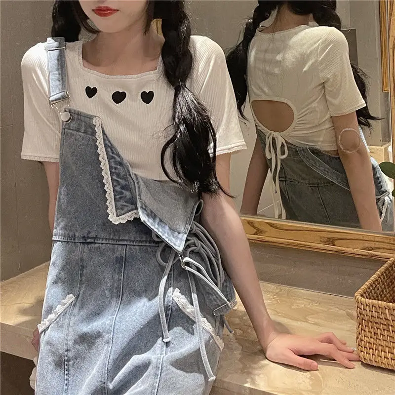 2023 Blue Jeans Shorts for Women Girl Overalls Jumpsuit Pants Rompers Vintage Clothing Kawaii Teenage Clothes Student Streewear